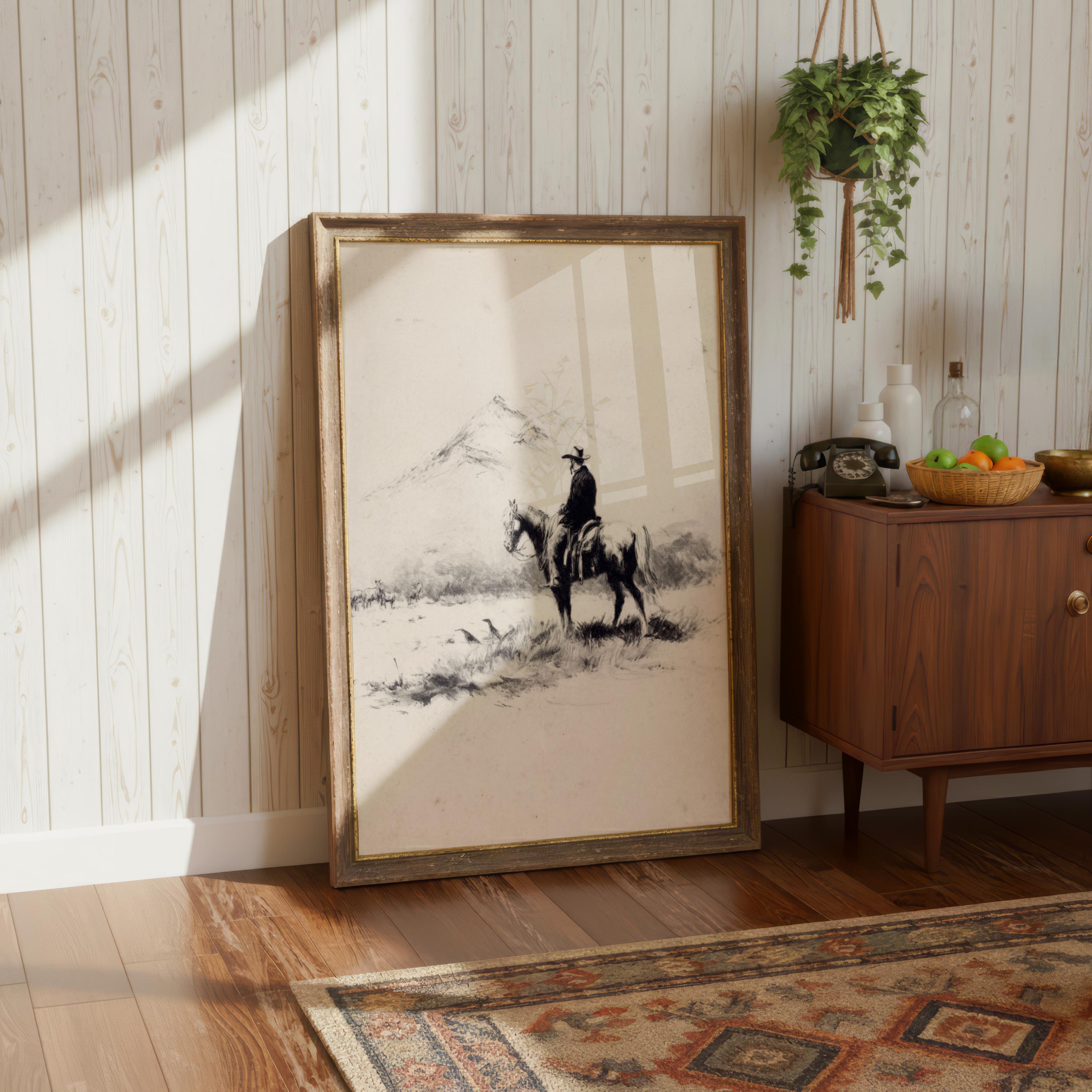 Set of 2 Western Cowboy Wall Art Prints, Horse Rider Sketch, Vintage ...