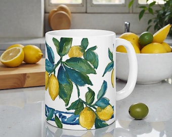 Mug en céramique italienne citron, style majolique, décoration de cuisine, art de la côte amalfitaine