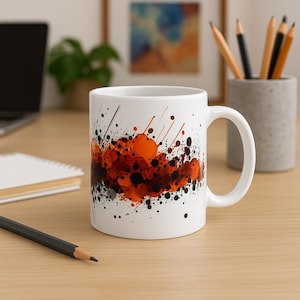 Abstract Art Coffee Mug – Red and Black Ink Splash Design – Modern Artistic Ceramic Cup