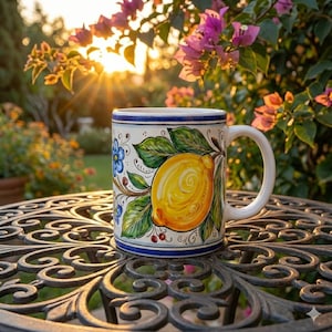 Tazza Limoni Italiani, Tazza Caffè Maiolica Blu, Stile Ceramica Costiera Toscana, Arredo Cucina Toscana, Regalo Amante Italia