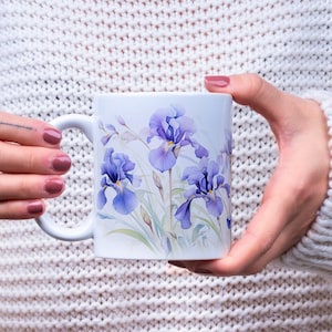 Iris Flower Mug, Iris Before the Storm Floral Design, Botanical Ceramic Mug, 11oz and 15oz Options