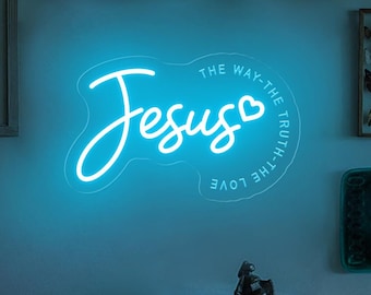 Jesus Neon Sign: Christian Home Decor, Religious Gift