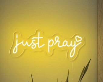 Just Pray Neon Sign, Bible Verse Wall Decor, Gift For Christians, Faith Wall Art, Jesus Lover Gift, Religious Art