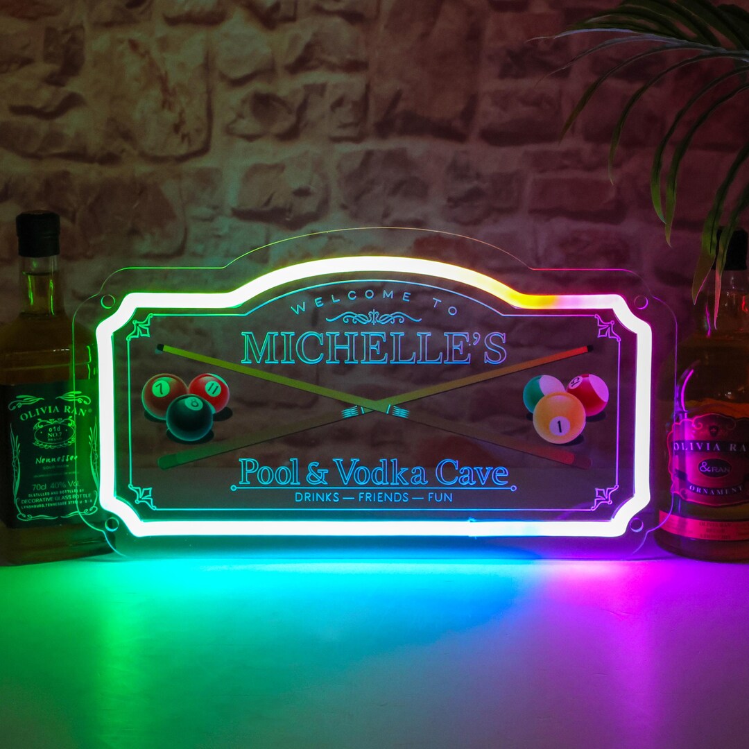Personalized Billiards Neon Sign - Custom Pool Table Sign, Game Room ...