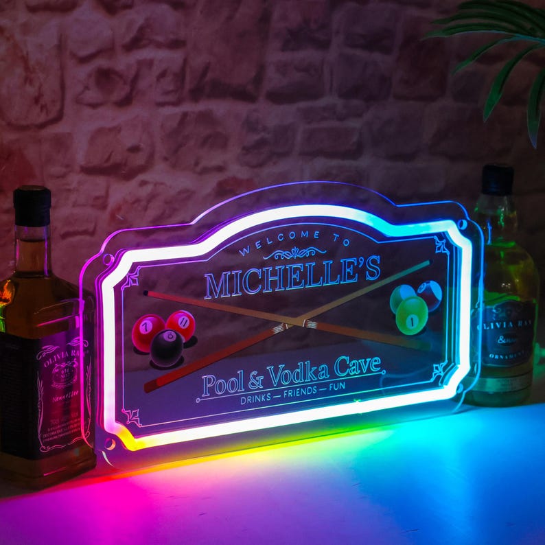 Personalized Billiards Neon Sign: Custom Game Room Decor, Man Cave Pool ...