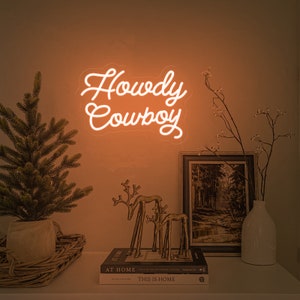 Howdy Cowboycc Neon Sign, Howdy Neon Sign, Trendy Cowboy Decor,Cowboy Room Decor,Ranch wall Decor,Western Neon sign
