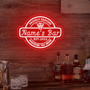 Custom Bar Neon Sign, Engraved Home Bar LED Neon Light Wall Decor Cocktail Beer Man Cave Sign,Personalized Father&#39;s Day Gifts For Him