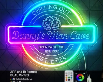 Personalized Custom Neon Sign Man Cave,Man Cave Neon SIgn,Beer Cave Gift for Men, Color Changing Neon Sign Gift Dad, Husband Christmas Gifts