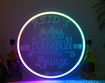 Custom Bourbon Bar RGB Neon Sign: Home Bar Decor, Man Cave Led Light
