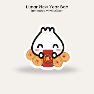 LAZY BAO - Bao du Nouvel An lunaire - Sticker vinyle laminé imperméable - Stickers mignons et kawaii pour agendas, agenda, journalisation, scrapbooking