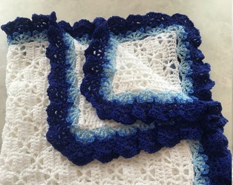 Baby Afghan - Crochet baby Afghan -  Dark Blue & White Afghan - Baby Shower Gift - Nursery Item - Baby Blanket - New Born Gift