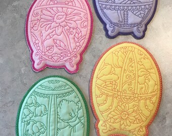 Easter Egg Coasters - Large Coasters - Easter Egg Hot Pads - Embroidered Coasters - Pastel Coasters - Set of 4 Coasters