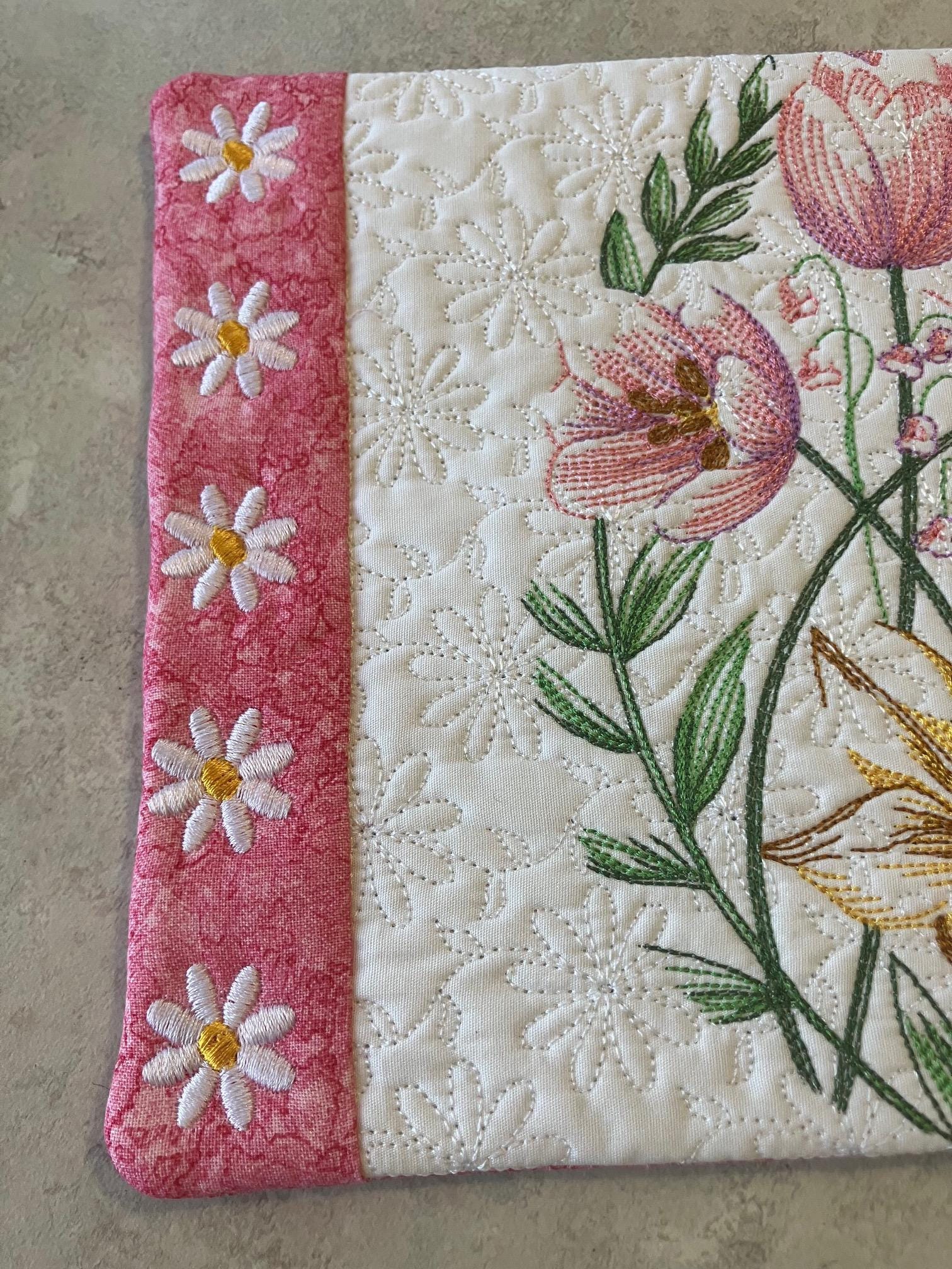 Spring Mug Rug - Flowered Mug Rug - Pink and White - Quilted ...