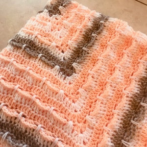 Crocheted Baby Afghan - Handmade Baby Afghan - Baby Shower Gift - Soft Baby Afghan - Nursery Item - Peach Gray White Afghan