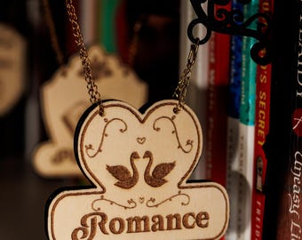 Romance Tavern Sign Bookend | Laser Engraved Balsa Wood & 3D Printed PLA | Bookshelf Decor for Romance Lovers