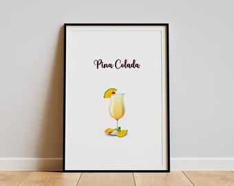 Impresión de cóctel de piña colada: Arte mural de bar tropical (descarga digital)