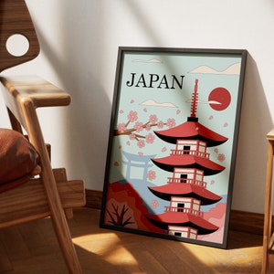 Japan Reise Poster, Japan Wandkunst, Japan Poster Druck, Sakura, Minka, Reise Poster, Wand Kunst Dekor, digitale Kunst Download, bedruckbar