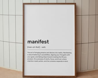 Manifest Definition Poster,Manifest Dictionary Art,Manifest Quote Print,Definition Wall Art, Dictionary-Inspired Decor,Manifest Poster Print
