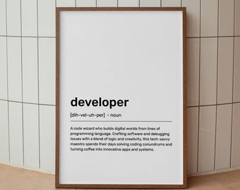 Developer Definition Poster,Developer Dictionary Art,Programmer Quote Print,Definition Wall Art,Dictionary-Inspired Decor,Coder Poster Print