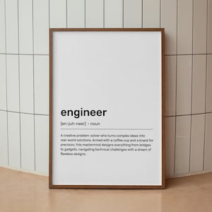 Engineer Definition Poster, Engineer Dictionary Art, Engineer Quote Print, Definition Wall Art, Dictionary-Inspired Decor, Engineer Print