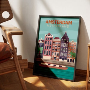 Amsterdam Travel Poster,Amsterdam Wall Art,Amsterdam Poster Print,Travel Poster,Wall Art Decor,Digital Art Download,Wall Art ,Printable