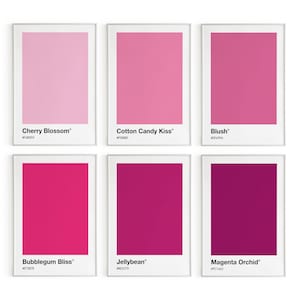 Affiche rose Pantone, lot de 6 impressions rose, art mural rose, couleur rose Pantone, lot imprimable Pantone, affiche palette rose, art mural tendance