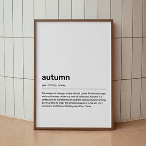 Póster de definición de otoño, arte de diccionario de otoño, impresión de cita de otoño, arte de pared de definición, decoración inspirada en diccionario, impresión de póster de otoño