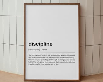 Lámina artística "Definición de disciplina": Decoración de pared inspirada en un diccionario (Descarga digital)
