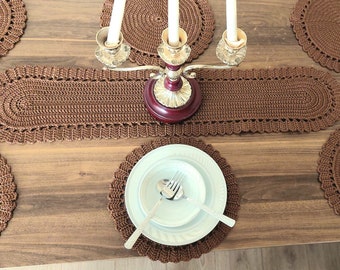 Handmade Crochet 7 Pieces Supla Set / Handmade Placemat / Lovely Runner Set/ Underplate / Mothers Day Gifts / Runner and Supla Set