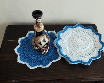 Blue and White Supla Set / Handmade Crochet Supla Set / Handmade Placemat / Lovely Mat Gift / Underplate And Coaster / Mothers Day Gifts