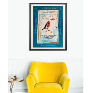 Un libro de pelícanos, pintura de portada de libro, póster original, pop, pintura gouache/acuarela sobre papel con temática divertida, pájaro y texto para lectores