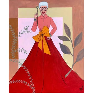 Gonna Rossa, illustrazione dipinta a guazzo e inchiostro, carta rigida, moda, senza tempo. Figurativo vintage. Opera d'arte originale, bacchetta magica, spedizione GRATUITA.