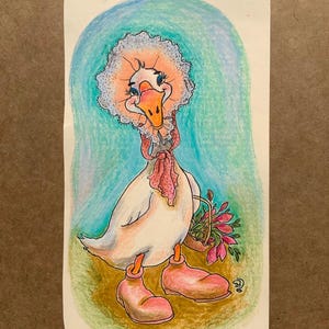 Kristi (dessin de fille canard, illustration, petite peinture, petits croquis, crayon de couleur, encre sur papier, ferme, bande dessinée, animal mignon, carte postale)