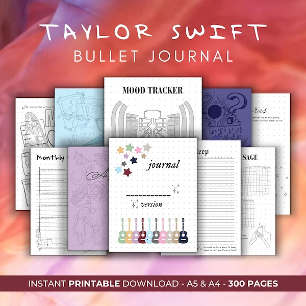 TAYLOR SWIFT inspired Bullet Journal | BUJO | Printable Bullet Journal | The Eras Tour | Taylor themed -Premade Templates-Trackers-Gratitude