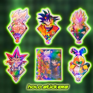 Anime 3 Inch Holographic Foil Vinyl Stickers Shiny Decal - Manga Cartoon Mecha YGO Saiyan Majin Metabots Yugi DBZ Ball Gift Japanese Shiny