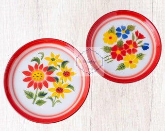 Flower thai style enamel Zinc Tray, Flower thai style plate enamel Zinc Size 22-25 cm.