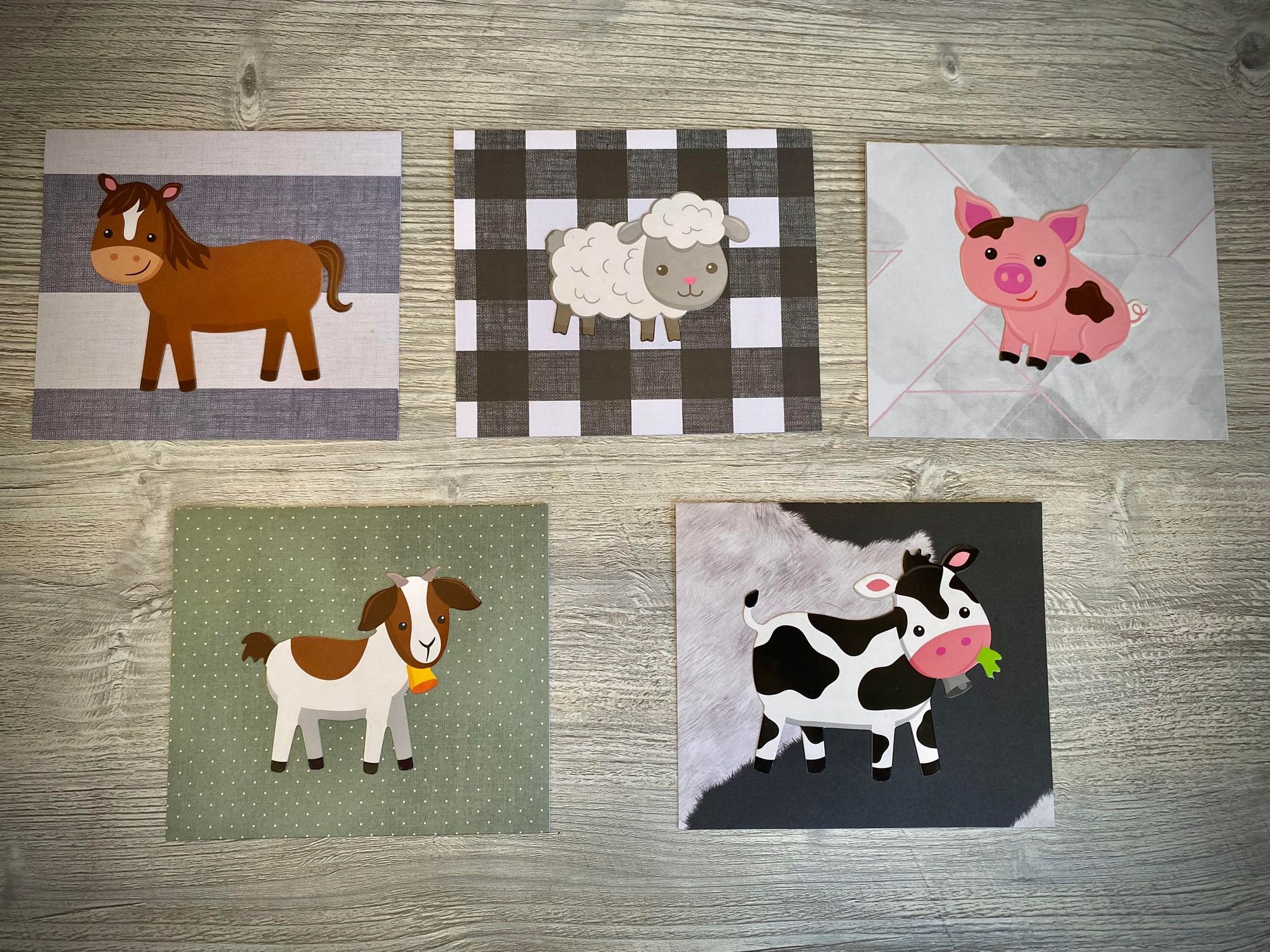 Farm Animal Greeting Cards, Animal Card Set, Birthday or Thank You Card