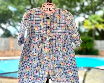 Vintage Carter's Jumpsuit, Blue and White with Flowers, 9-12M