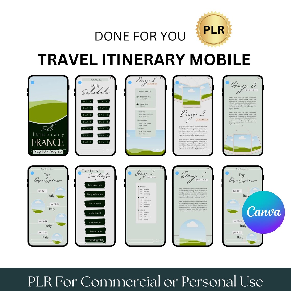 Mobile Travel Itinerary Template, Canva Trip Schedule (digital Download ...