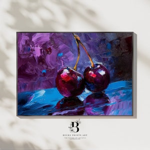 Cherry Painting, Oil Painting, Fruit Illustration, Home Decor For Kitchen, Realistic Art Cherry Oil Painting Fruits Artwork Still Life Wall