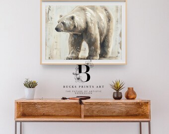 Vintage Polar Bear Canvas Print, Rustic Farmhouse Wall Art