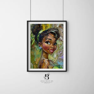 Canvas Print, Tiana Impasto Oil Painting, Princess and the Frog Artwork, Matte Stretched Wall Decor, Multi-Size Options, Home Office Decor,