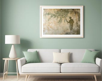 Ancient Roman Fresco Canvas Print, Historic Meander Wall Art, Classical Antique Decor, Neutral Roman Wall Art, Pompeii Style