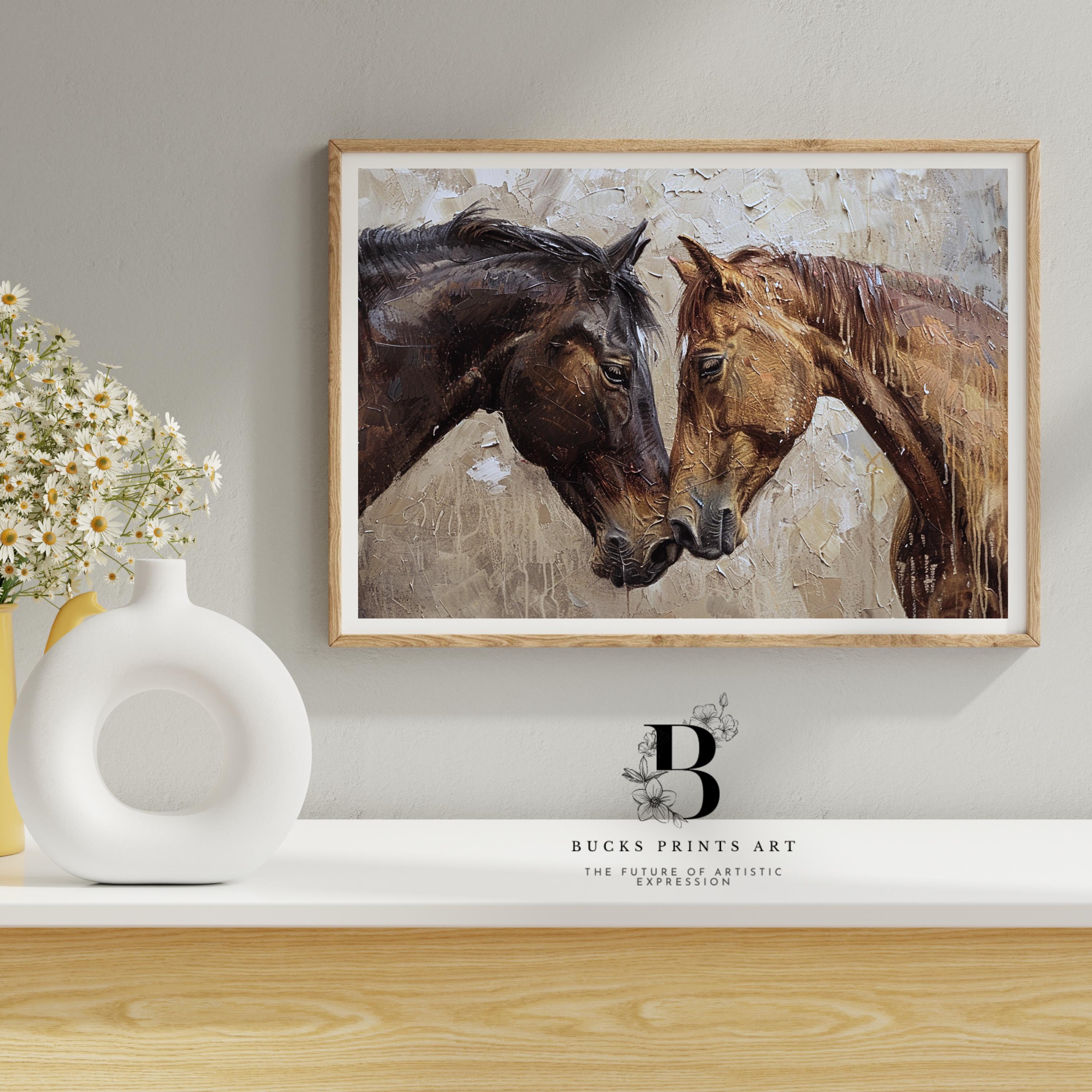 Vintage Horse Painting Canvas Art, Antique Equestrian Wall Decor Rustic ...