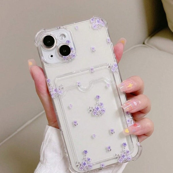Flower Pattern Card Slot Anti-fall Phone Case With Corner Protection