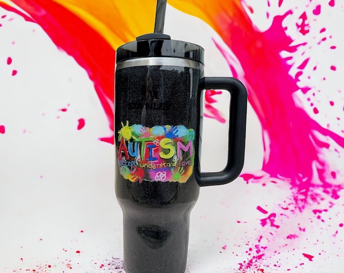 Featured listing image: Autism Black Glitter 40oz Stanley - RTS