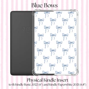 PHYSICAL Blue Bows Kindle Insert | Bow Kindle Insert | Blue Kindle Insert | Kindle Insert for Clear Case | Kindle Basic | Kindle Paperwhite