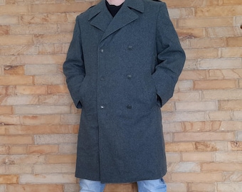 Vintage 70s Mens Swiss Army Wool Coat , Adult Mens L Wool Coat ,Swiss Wool Trench Coat , Schwyz Swiss Army Jacket Medic Military Jacket