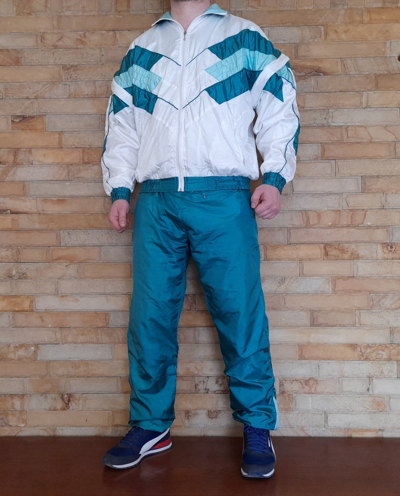 Vintage 90s Multi Color color tracksuit , Rave Techno tracksuit vintage Full Track Suit colorful colorblock ,Track Suit ,Mens M , 90s Track zdjęcie 2
