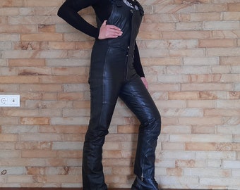 chinese dress ladies High-Waisted Black Leather Dress | Women's Overall Dress
